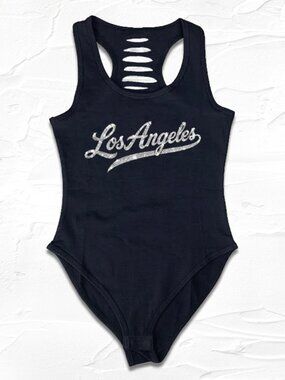 Los Angeles Womens Bodysuit White Glitter Graphic Racerback, Baseball outfit